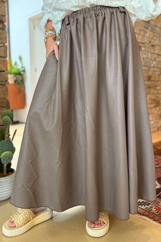 Made in Italy Runa Leather Look Skirt Earth